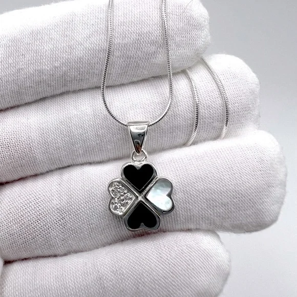 .925 Sterling Silver Clover Cz Necklace - Picture 1 of 17